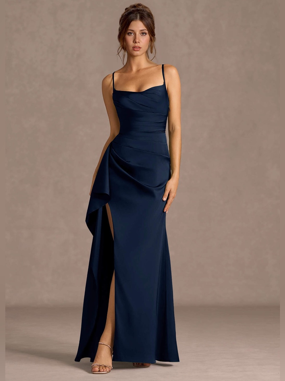 Azazie Thora Navy Open Back Prom Dress - US 4